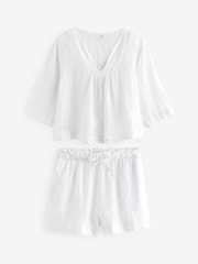 White Linen Shorts Set - Image 5 of 8
