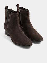 Evans Brown Extra Wide Fit Suede Zip Teeth Ankle Boots In Wide E Fit - Image 1 of 4