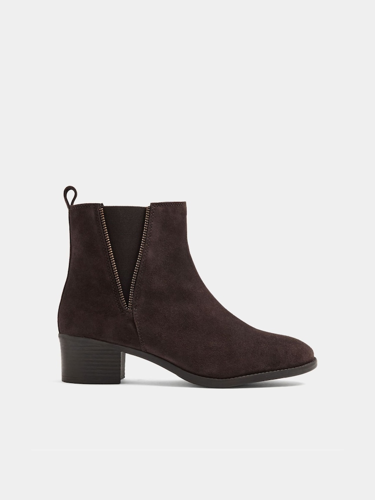 Evans Brown Extra Wide Fit Suede Zip Teeth Ankle Boots In Wide E Fit - Image 2 of 4 Evans Brown Extra Wide Fit Suede Zip Teeth Ankle Boots In Wide E Fit - Image 2 of 4
