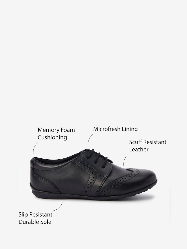 Black Matt Narrow Fit (E) School Leather Lace-Up Brogues - Image 8 of 8