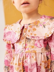 Pink 100% Cotton Long Sleeve Collar Dress (3mths-7yrs) - Image 4 of 7