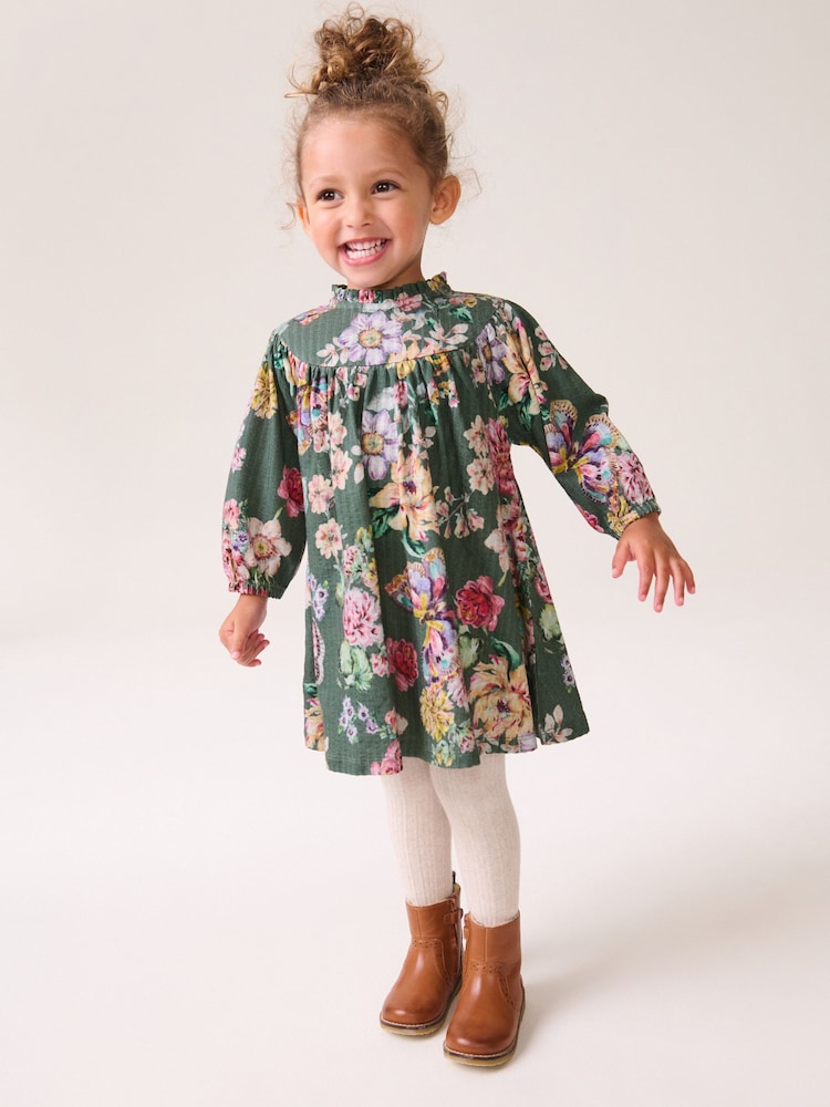 Green 100% Cotton Long Sleeve Collar Dress (3mths-7yrs) - Image 1 of 5