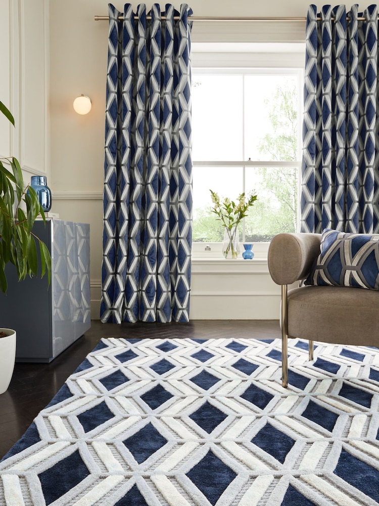 Navy Blue Collection Luxe Geometric Cut Rug - Image 2 of 6