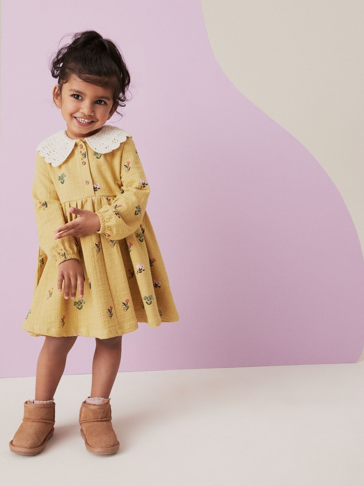 Lime Green 100% Cotton Long Sleeve Collar Dress (3mths-7yrs) - Image 1 of 7
