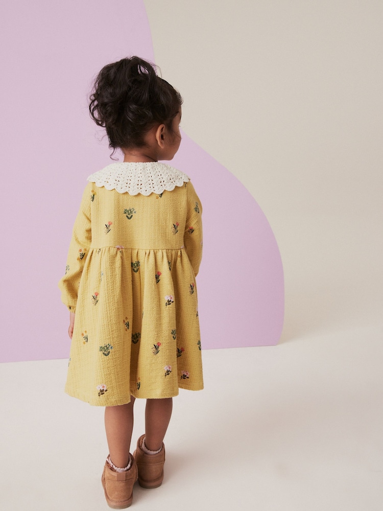 Lime Green 100% Cotton Long Sleeve Collar Dress (3mths-7yrs) - Image 2 of 7