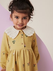 Lime Green 100% Cotton Long Sleeve Collar Dress (3mths-7yrs) - Image 3 of 7