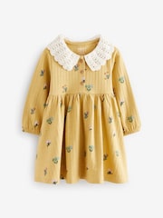 Lime Green 100% Cotton Long Sleeve Collar Dress (3mths-7yrs) - Image 5 of 7