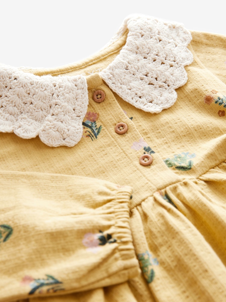 Lime Green 100% Cotton Long Sleeve Collar Dress (3mths-7yrs) - Image 7 of 7