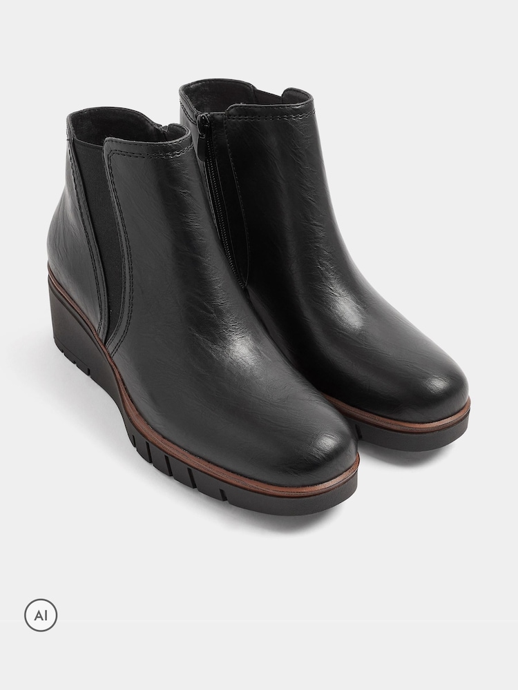 Yours Curve Black Wide Fit Elasticated Panel Wedge Boots - Image 2 of 5