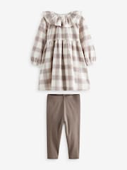 Cream Long Sleeve Collar 100% Cotton Dress and Leggings Set (3mths-7yrs) - Image 5 of 7