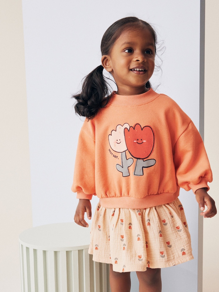 Peach Pink Long Sleeve Sweat Dress (3mths-7yrs) - Image 1 of 6