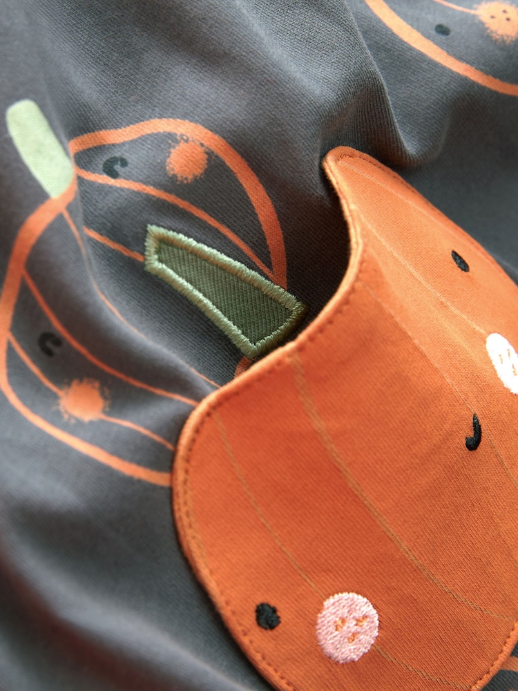 Charcoal Grey Pumpkin 100% Cotton Halloween Long Sleeve Dress (3mths-7yrs) - Image 6 of 6