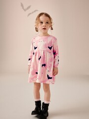 Pink Ghost 100% Cotton Halloween Long Sleeve Jersey Dress (3mths-7yrs) - Image 2 of 7