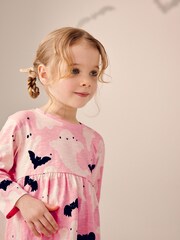 Pink Ghost 100% Cotton Halloween Long Sleeve Jersey Dress (3mths-7yrs) - Image 4 of 7