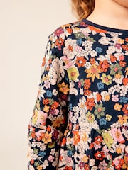 Navy Floral 100% Cotton Long Sleeve Jersey Dress (3mths-7yrs) - Image 4 of 7