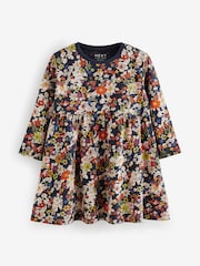 Navy Floral 100% Cotton Long Sleeve Jersey Dress (3mths-7yrs) - Image 5 of 7