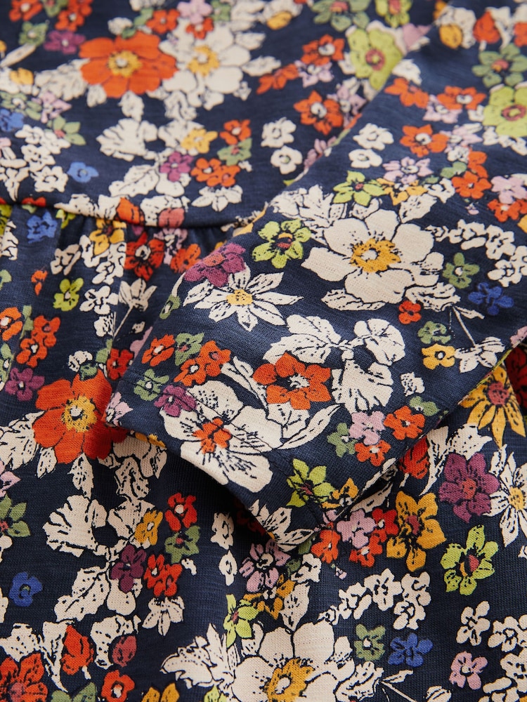 Navy Floral 100% Cotton Long Sleeve Jersey Dress (3mths-7yrs) - Image 7 of 7