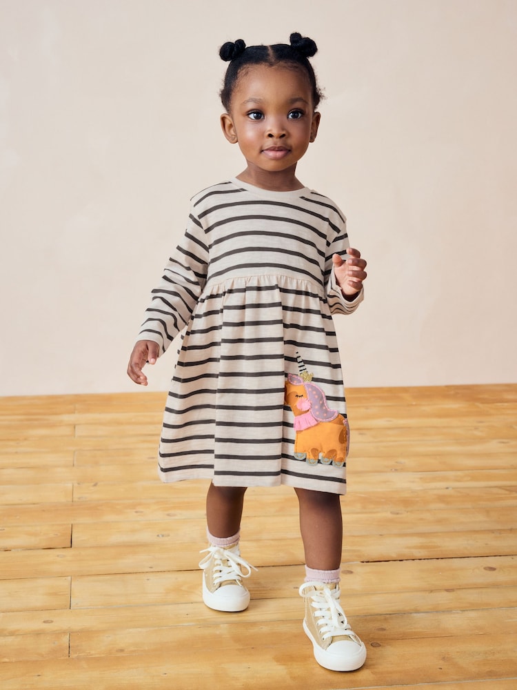 Black/White 100% Cotton Long Sleeve Jersey Dress (3mths-7yrs) - Image 1 of 7