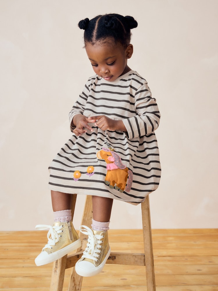 Black/White 100% Cotton Long Sleeve Jersey Dress (3mths-7yrs) - Image 2 of 7