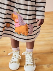 Black/White 100% Cotton Long Sleeve Jersey Dress (3mths-7yrs) - Image 4 of 7