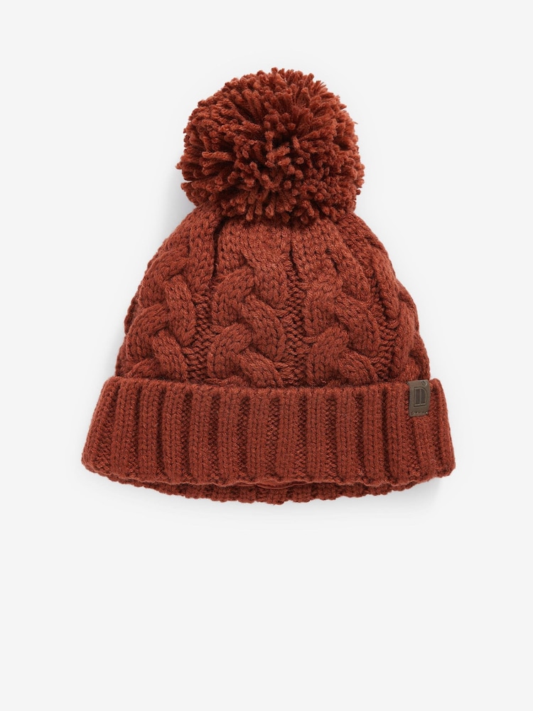 Rust Brown Knitted Cable Pom Hat (1-16yrs) - Image 1 of 2