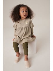 Khaki Green Long Sleeve Dress and Leggings (3mths-7yrs) - Image 2 of 7