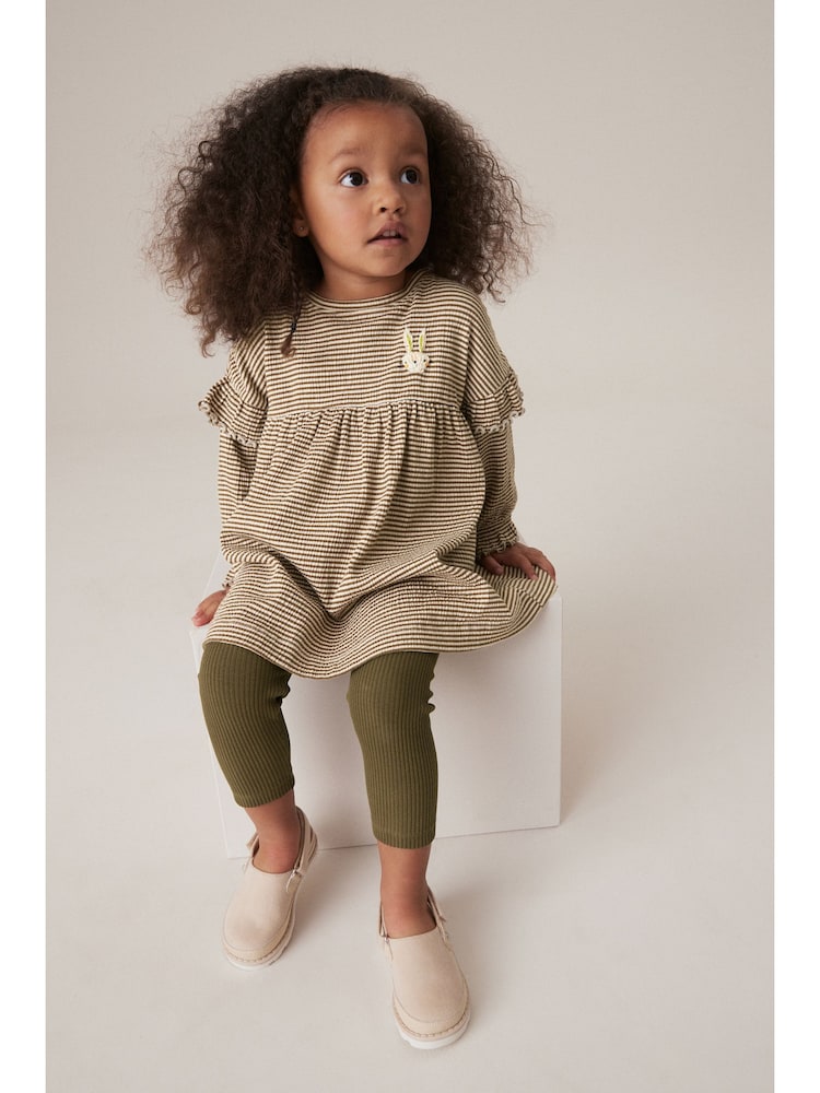 Khaki Green Long Sleeve Dress and Leggings (3mths-7yrs) - Image 2 of 7