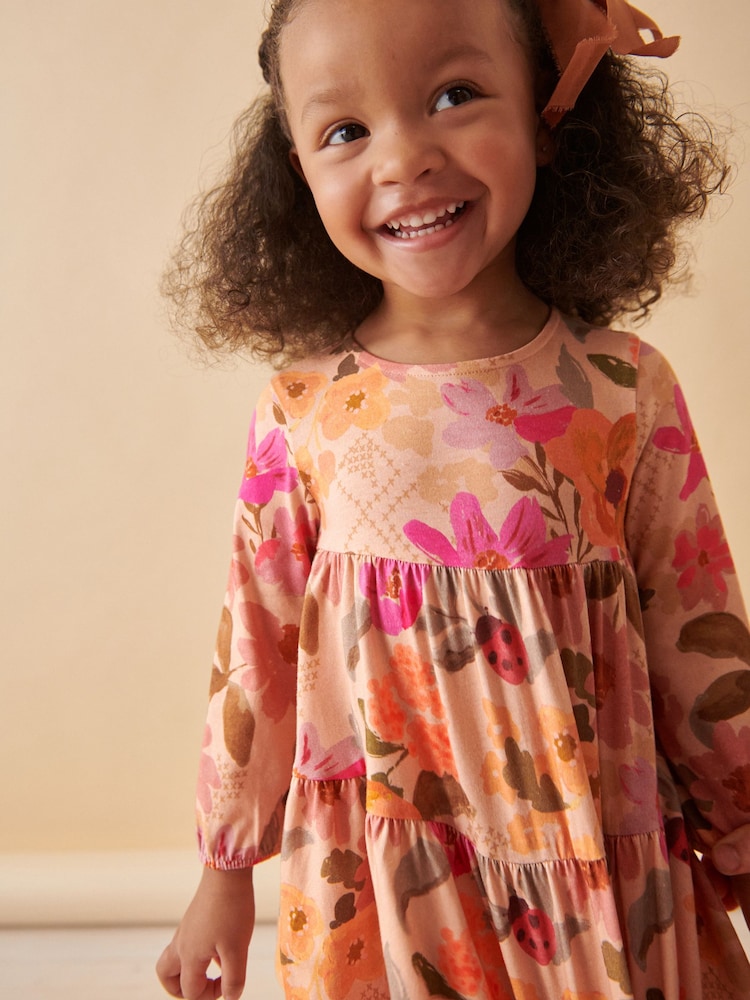 Pink Floral Long Sleeve Jersey Dress (3mths-7yrs) - Image 1 of 7 Pink Floral Long Sleeve Jersey Dress (3mths-7yrs) - Image 1 of 7