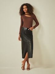 Chocolate Brown Cut-Out Bodysuit - Image 2 of 6