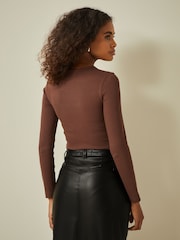 Chocolate Brown Cut-Out Bodysuit - Image 3 of 6