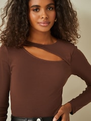 Chocolate Brown Cut-Out Bodysuit - Image 4 of 6