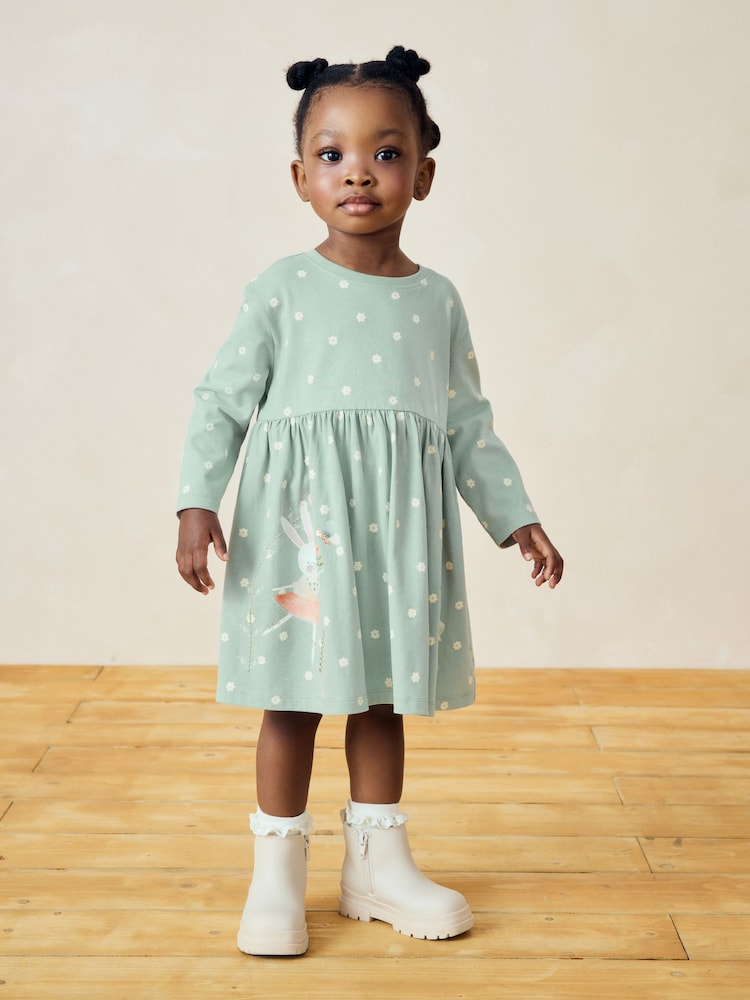 Buy Pale Blue Character 100% Cotton Long Sleeve Jersey Dress (3mths ...