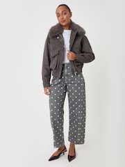 Threadbare Grey Faux Suede Fur Collared Jacket - Image 3 of 5
