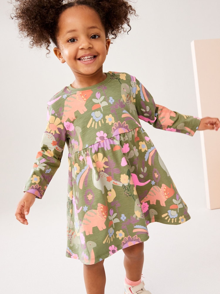 Green Character Long Sleeve Jersey Dress (3mths-7yrs) - Image 1 of 6 Green Character Long Sleeve Jersey Dress (3mths-7yrs) - Image 1 of 6