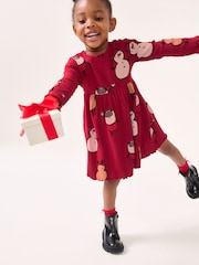 Red Long Sleeve Jersey Christmas Dress (3mths-7yrs) - Image 2 of 6