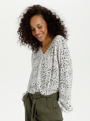 Kaffe White Debra Long Sleeve V-Neck Blouse - Image 3 of 6