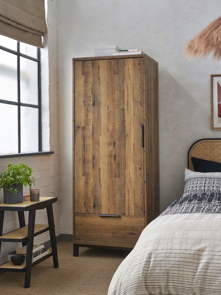 Dark Bronx Oak Effect Single, 1 Drawer Wardrobe - Image 1 of 12