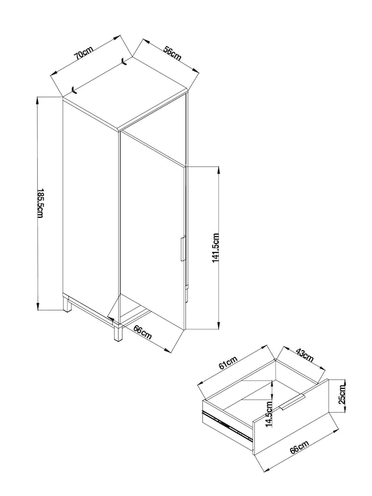 Dark Bronx Oak Effect Single, 1 Drawer Wardrobe - Image 12 of 12