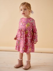 Purple 100% Cotton License Flower Fairy Long Sleeve Jersey Dress (3mths-7yrs) - Image 1 of 7