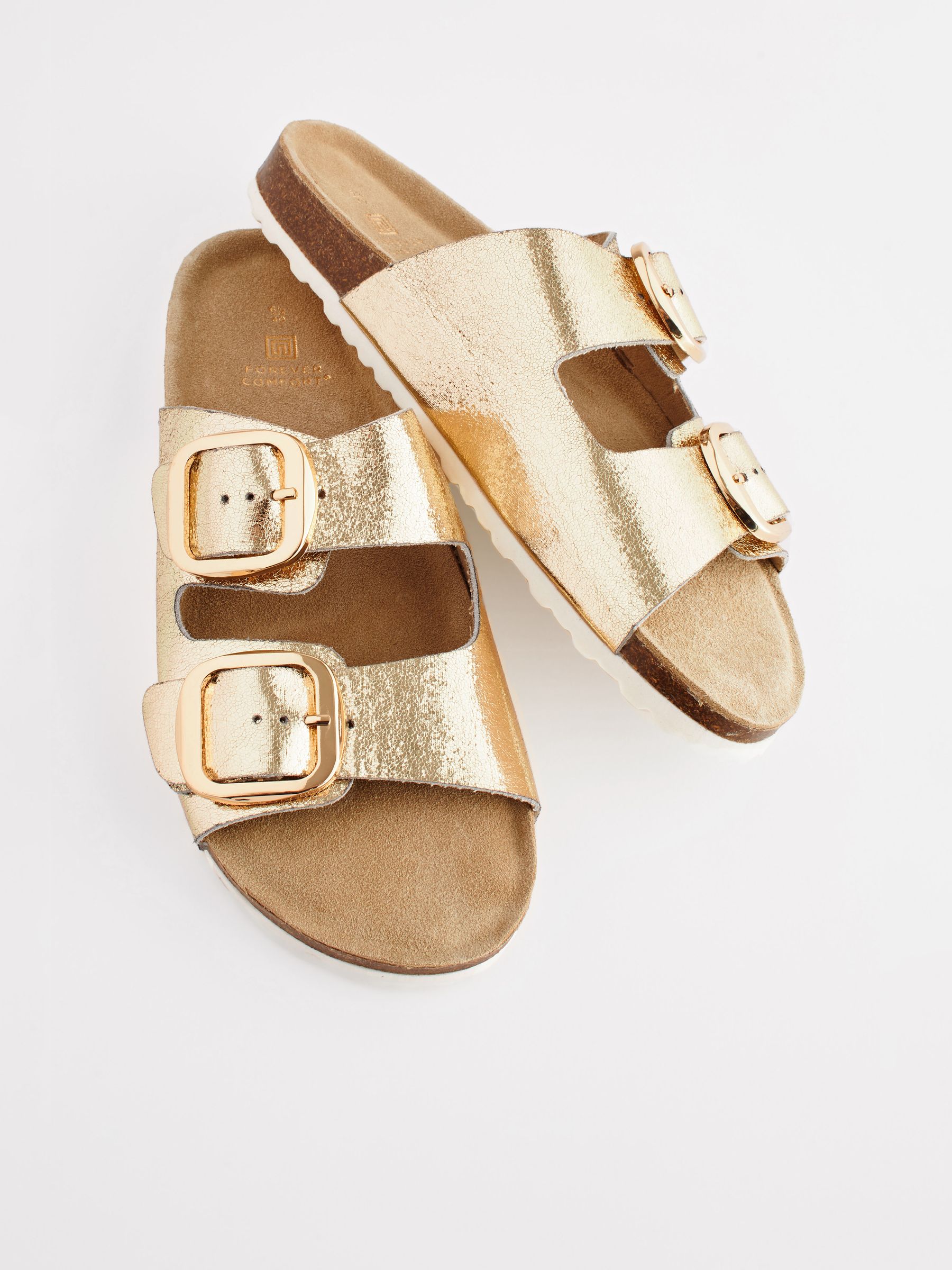 Buy Gold Textured Forever Comfort Leather Double Strap Footbed Sandals from Next Canada