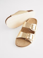 Gold Textured Forever Comfort® Leather Double Strap Footbed Sandals - Image 9 of 10