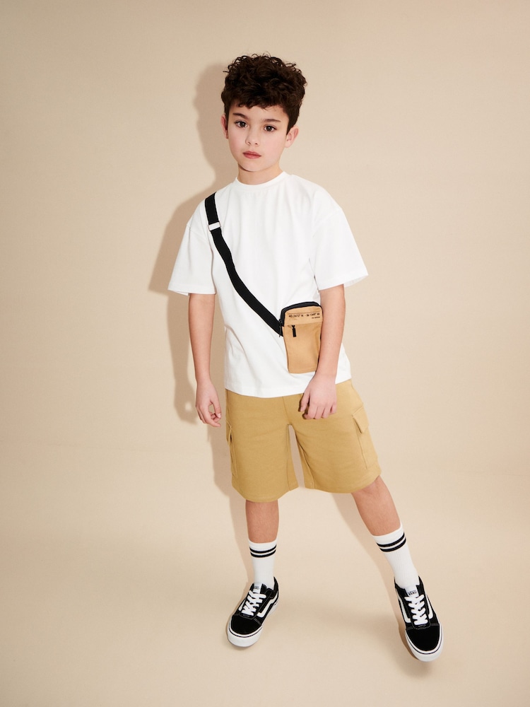 White/ Stone Utility Bag Short Sleeves 100% Cotton T-Shirt and Shorts Set (3-16yrs) - Image 1 of 7