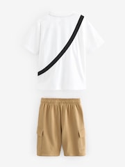 White/ Stone Utility Bag Short Sleeves 100% Cotton T-Shirt and Shorts Set (3-16yrs) - Image 6 of 7