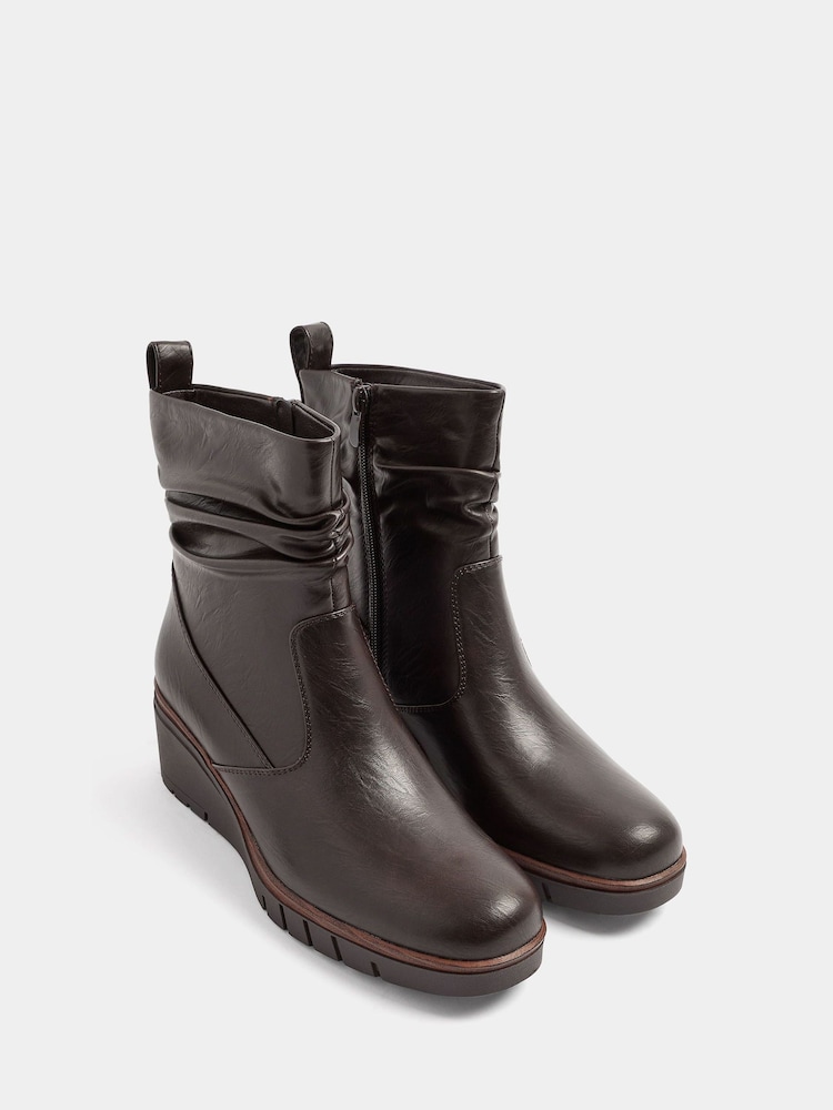 Smeđa - Yours Curve Faux Leather Wedge Boots - Slika 2 od 5