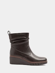 Smeđa - Yours Curve Faux Leather Wedge Boots - Slika 3 od 5