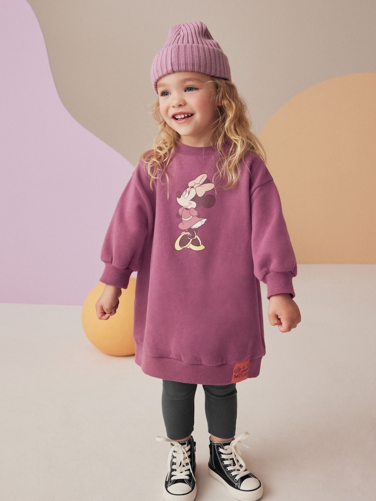 Burgundy Red Minnie Mouse Sweat Dress & Leggings (3mths-7yrs) - Image 1 of 8