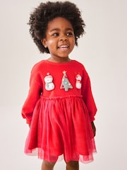 Red Christmas Mesh 2-in-1 Sweatshirt Dress (3mths-7yrs) - Image 1 of 7