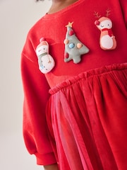 Red Christmas Mesh 2-in-1 Sweatshirt Dress (3mths-7yrs) - Image 4 of 7