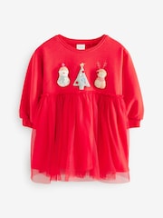 Red Christmas Mesh 2-in-1 Sweatshirt Dress (3mths-7yrs) - Image 5 of 7