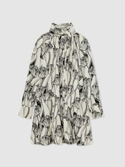 Reiss Black/Ivory Alwen Floral-Print Tie-Neck Swing Mini Dress - Image 2 of 7